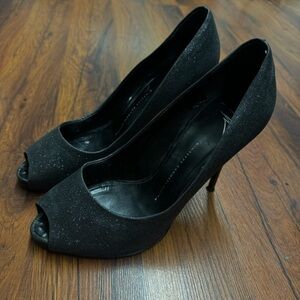 Giuseppe Zanotti Black Glitter Peep Toe Heels EU 40 US 9.5 10